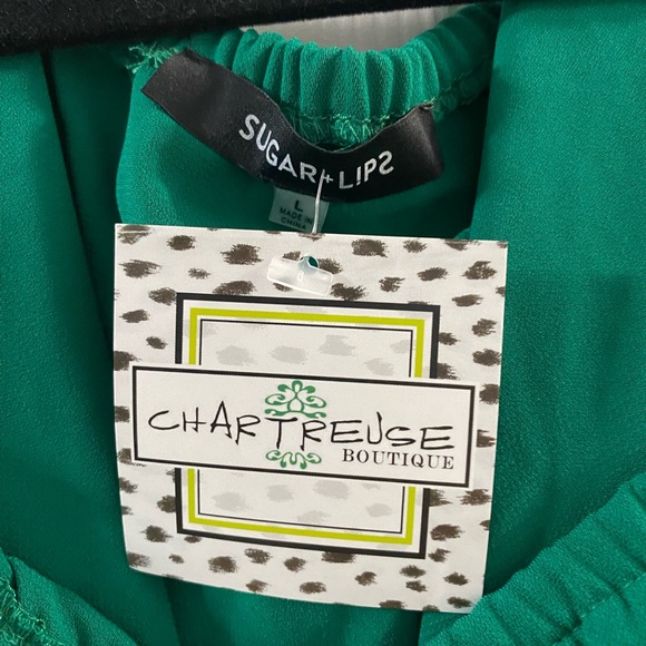 Sugarlips Women’s Large Emerald Green Off the Shoulder Long Maxi Dress NWT - Picture 4 of 10